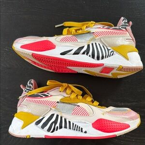 Puma Yellow and Red Sneakers with Chunky Sole and Breathable Upper